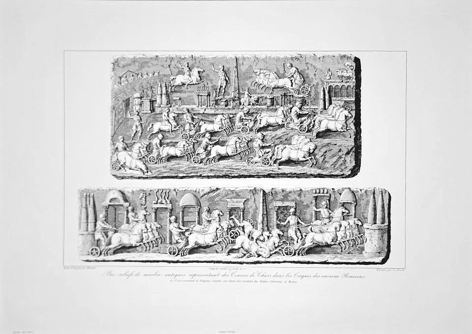 Bas-reliefs de marbre antiques représentant des Courses de Chars dans les Cirques des anciens Romains — after Luigi Rossini, Sidney Z. Lucas, New York