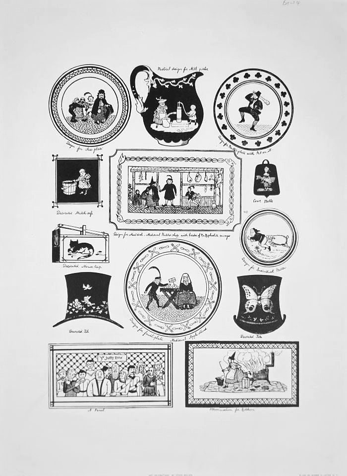Sheet of printed pottery plates and jugs — after Luigi Rossini, Sidney Z. Lucas, New York