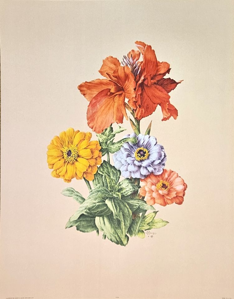 Bouquet of zinnias and amaryllis — after E. A. Séguy, Sidney Z. Lucas, New York