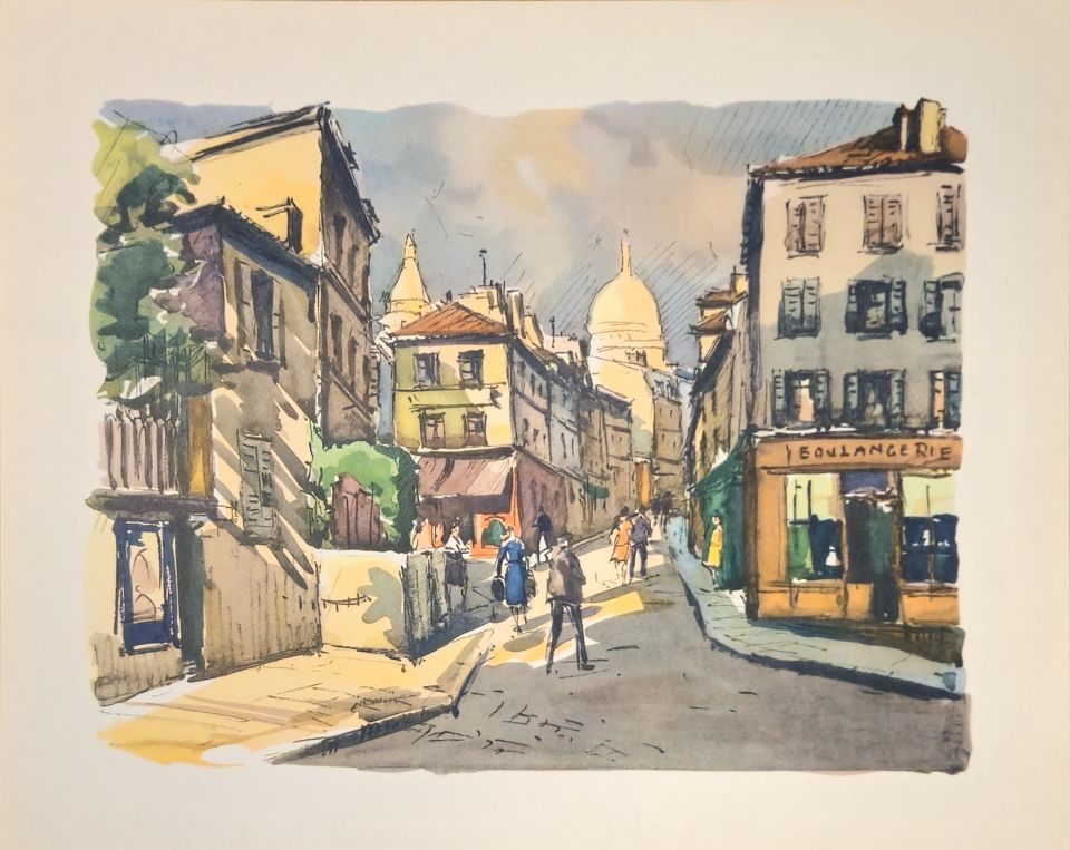 Paris street scene with Sacré-Coeur — after Maurice Legendre, Sidney Z. Lucas, New York