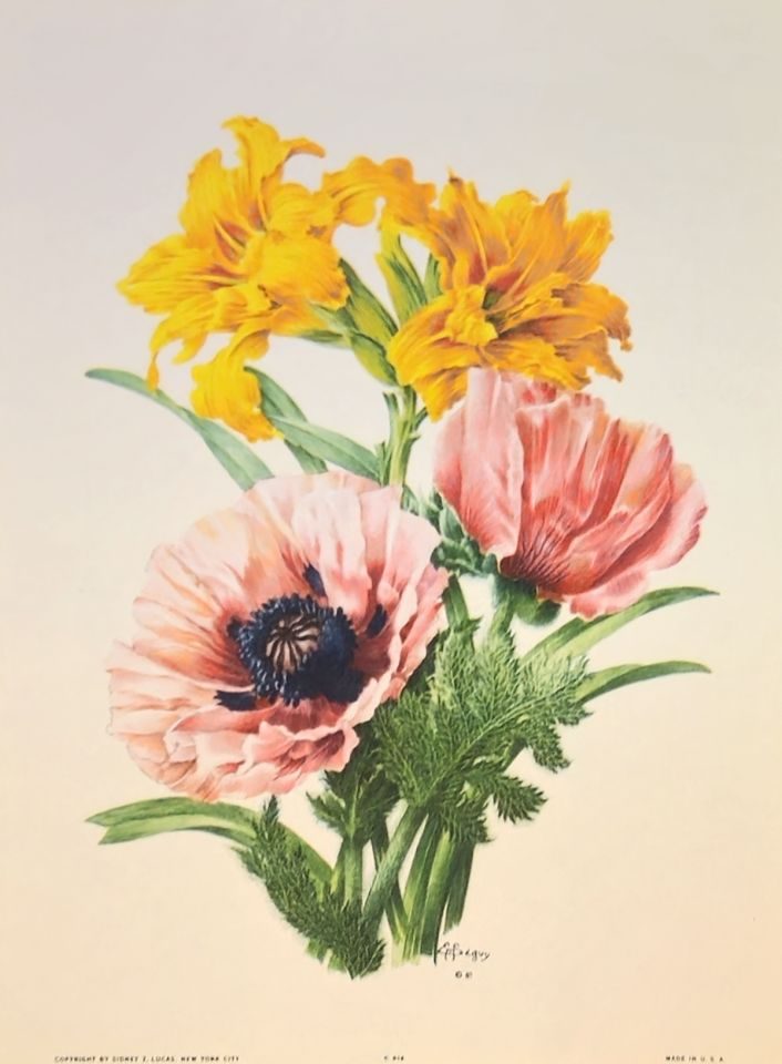 Poppies and yellow lilies bouquet — after J. L. Prévost, Sidney Z. Lucas, New York