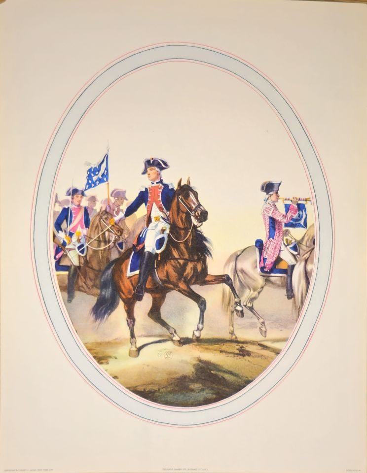 Washington on horseback with colonial soldiers — unattributed, Sidney Z. Lucas, New York