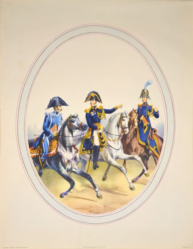 Three mounted officers in oval frame — unattributed, Sidney Z. Lucas, New York