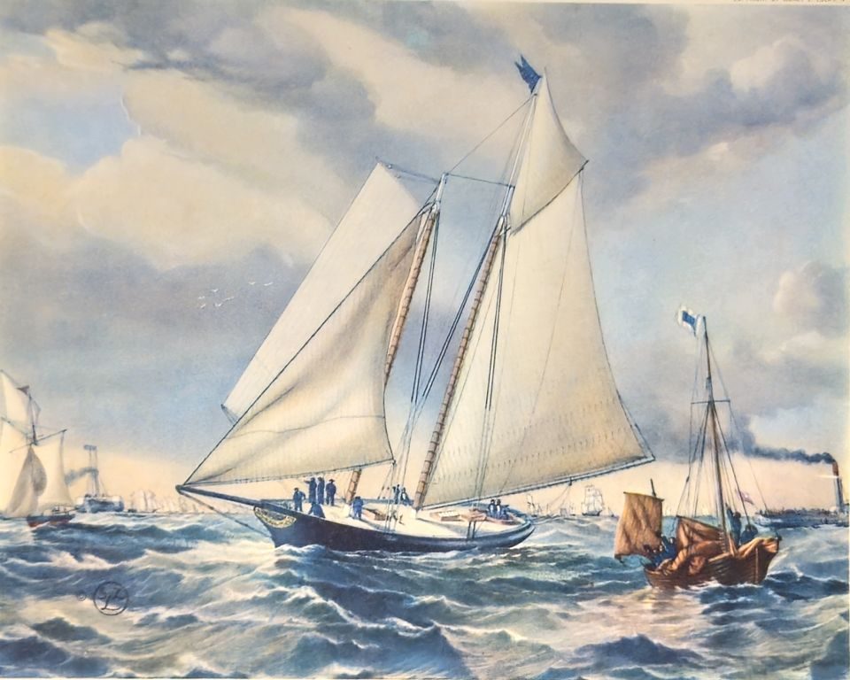 Racing sloop yacht under full sail — unattributed, Sidney Z. Lucas, New York