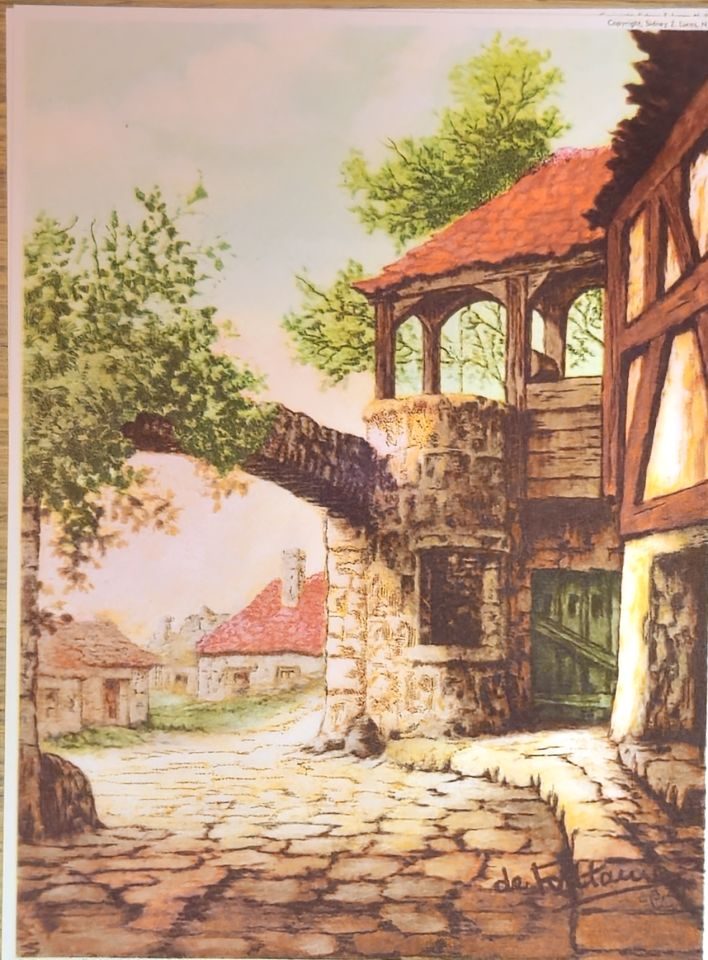 Village street with stone bridge — after de Fontaine, Sidney Z. Lucas, New York