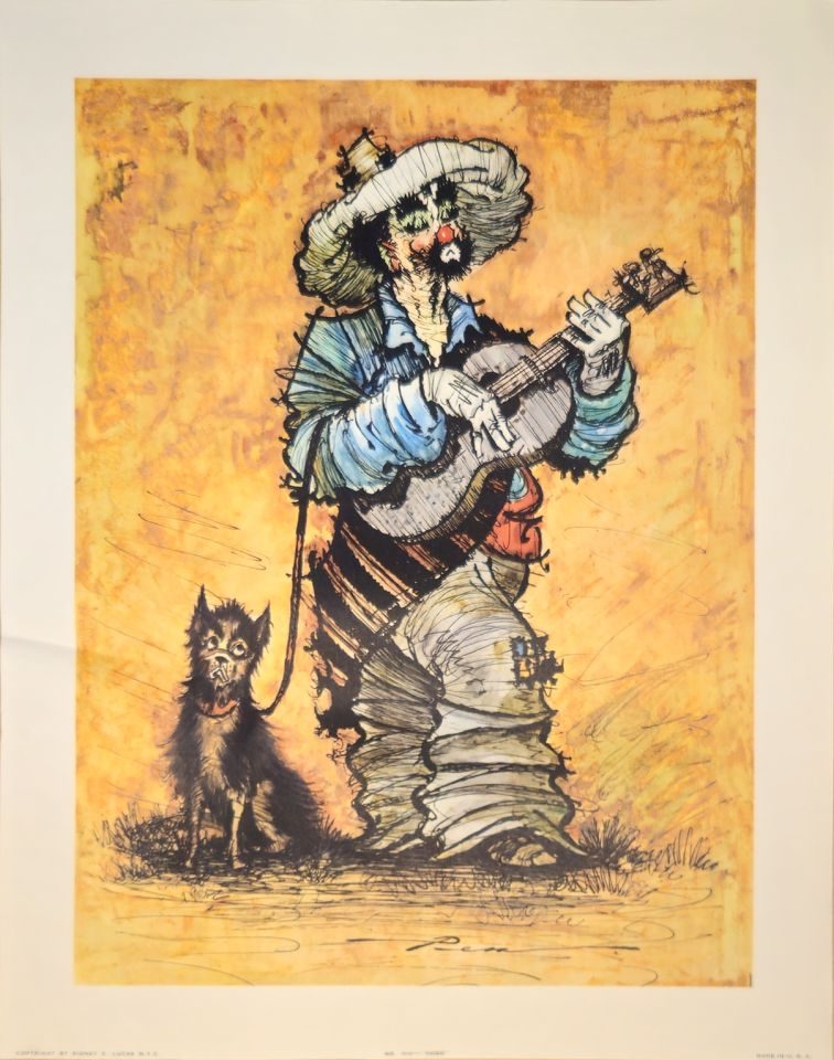 Bearded troubadour playing guitar with dog — Camilla Lucas, Sidney Z. Lucas, New York