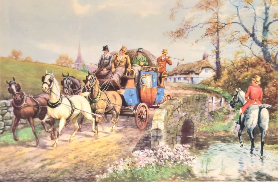Horse-drawn coach with riders — unattributed, Sidney Z. Lucas, New York